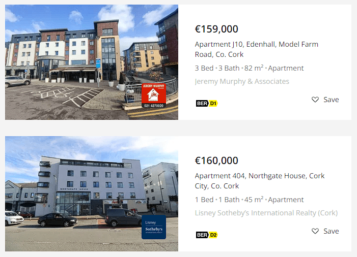 exemple appartements en vente sur Cork Irlande